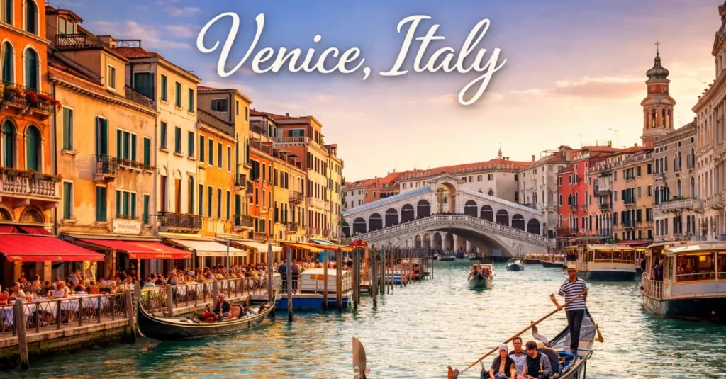 Golden sunset on Venice canal