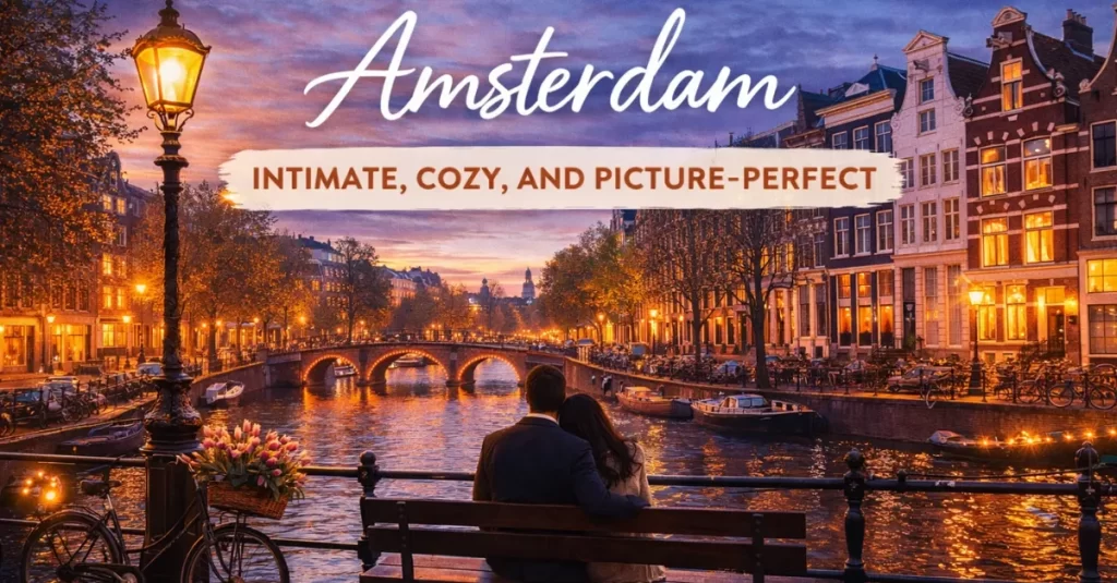 Romantic twilight on Amsterdam's canal
